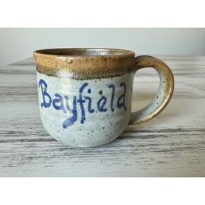 Hagist Studio Pottery Bayfield Mug Speckled Stoneware Blue Brown Glaze Signed